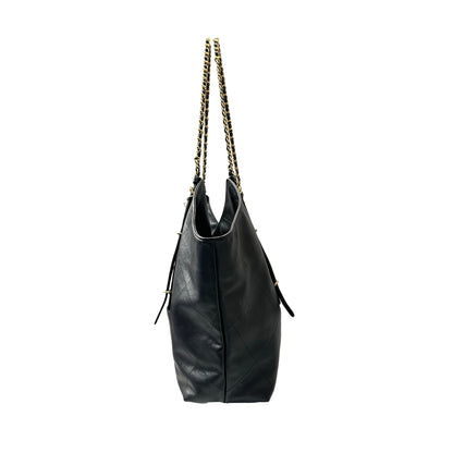 Used CHANEL Calfskin Leather New Chanel MAXI TOTE Shoulder Black GHW