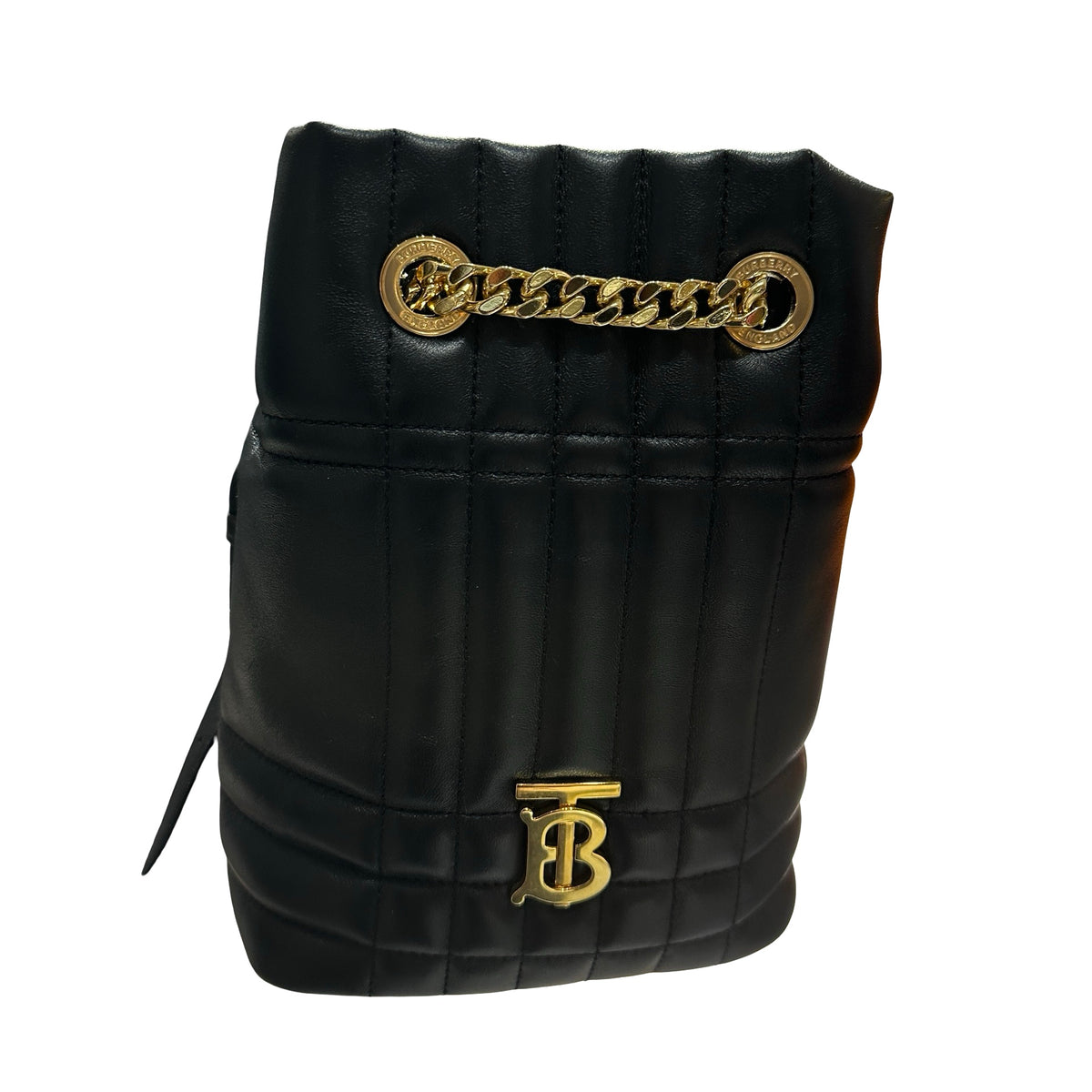 Used BURBERRY Quilted Leather Lola Bucket Bag Black Gold