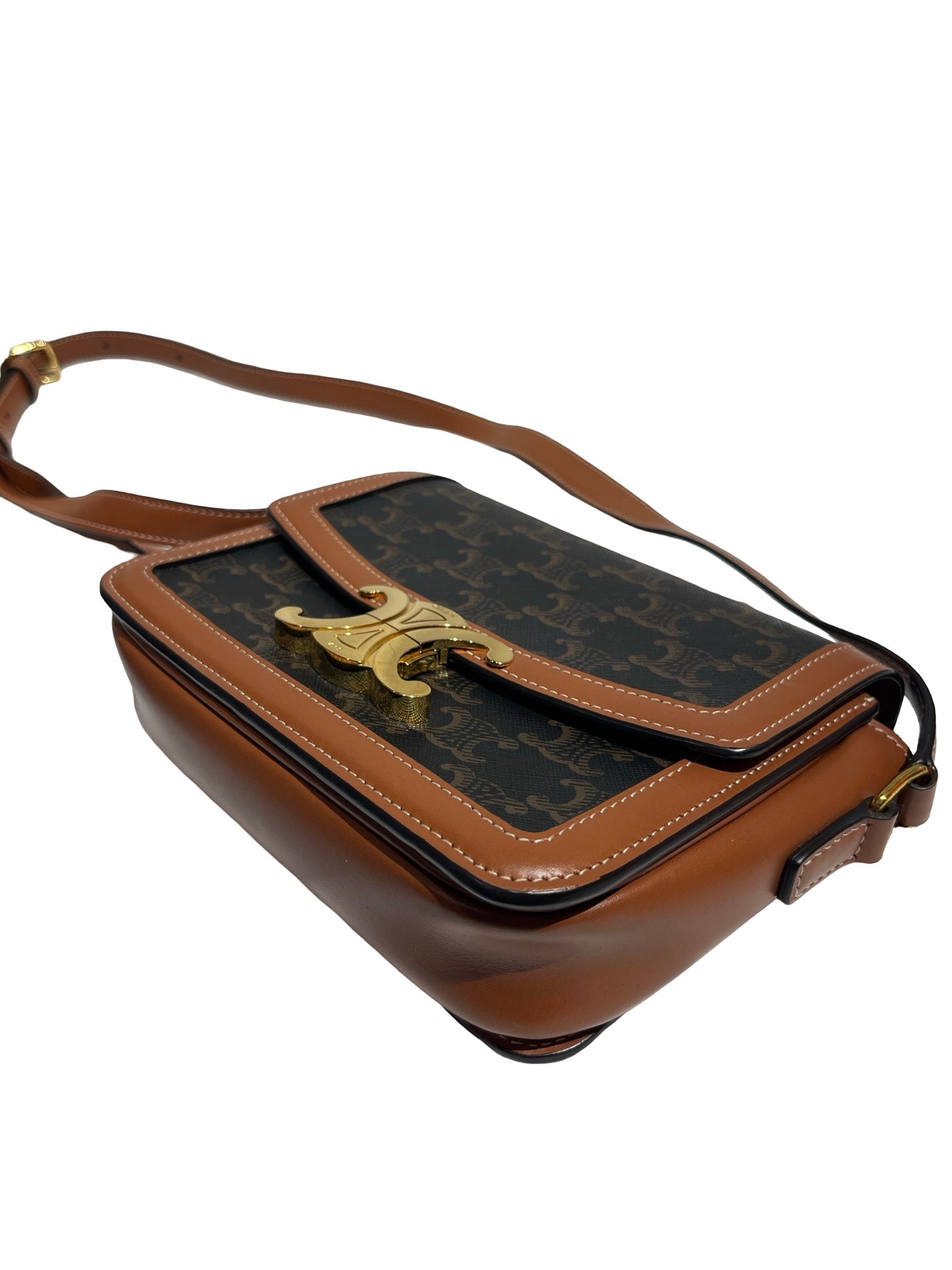 Used CÉLINE Teen Triomphe Bag Crossbody Bag Black Brown GHW