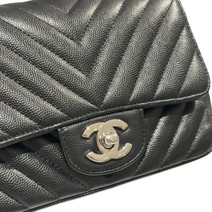 Used CHANEL Caviar Leather Mini Rectangular Flap Chain Shoulder Bag Black PHW