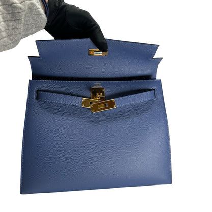 Used HERMES Epsom Kelly 28 with strap Handbag Blue Gold