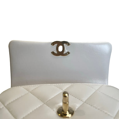 Used CHANEL Lambskin 24C Top Handle Mini Flap Bag Shoulder Bag White