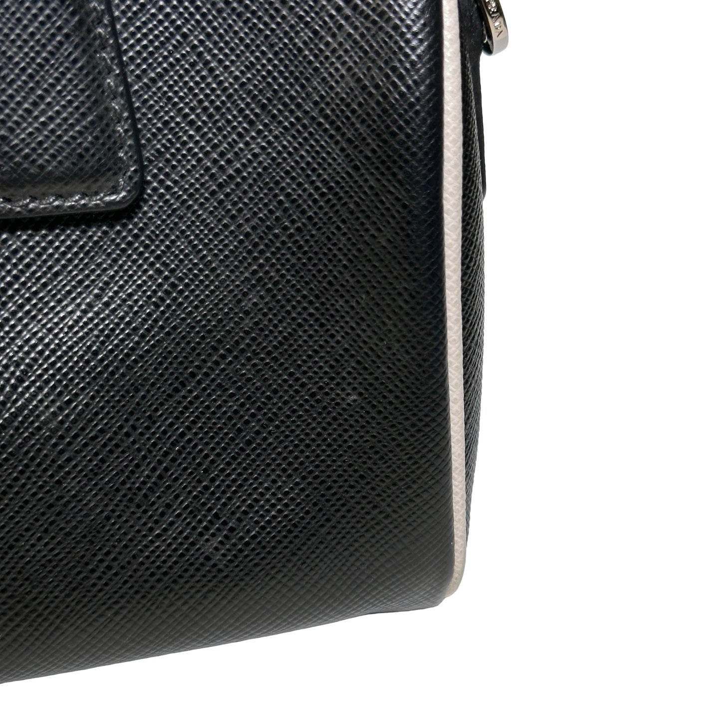 Used PRADA Lambskin Leather Small Top Handle Cross Body Bag PHW Black