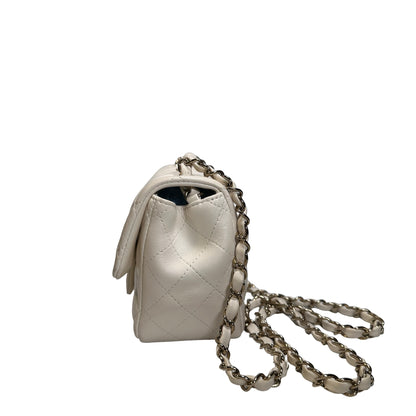 Used CHANEL Quilted Lambskin Classic Mini Rectangular Flap Bag Chain Shoulder Bag White GHW