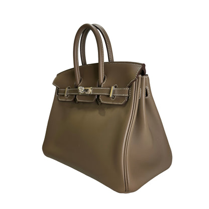 Used HERMES Swift Leather Birkin 25 Handbag Etoupe PHW
