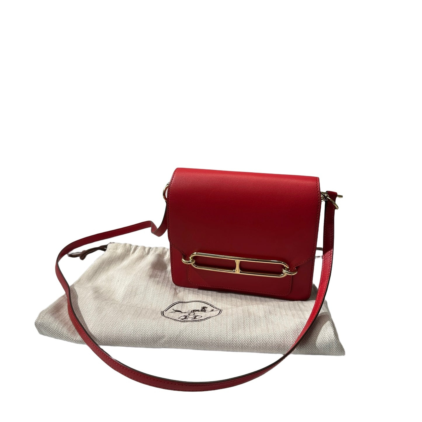 Used HERMÈS Allegro Calfskin MINI ROULIS Shoulder Bag 5X Rouge Piment GHW