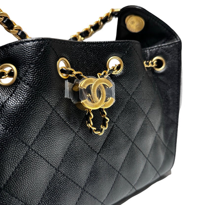 New CHANEL Caviar Leather 25 Mini Hobo Shoulder Bag Black GHW