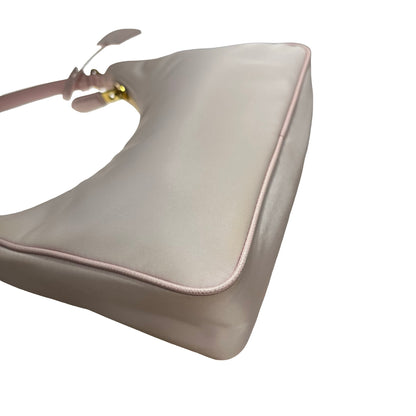 Used PRADA Nylon Calfskin Leather Re-Edition Shoulder Bag Pink GHW
