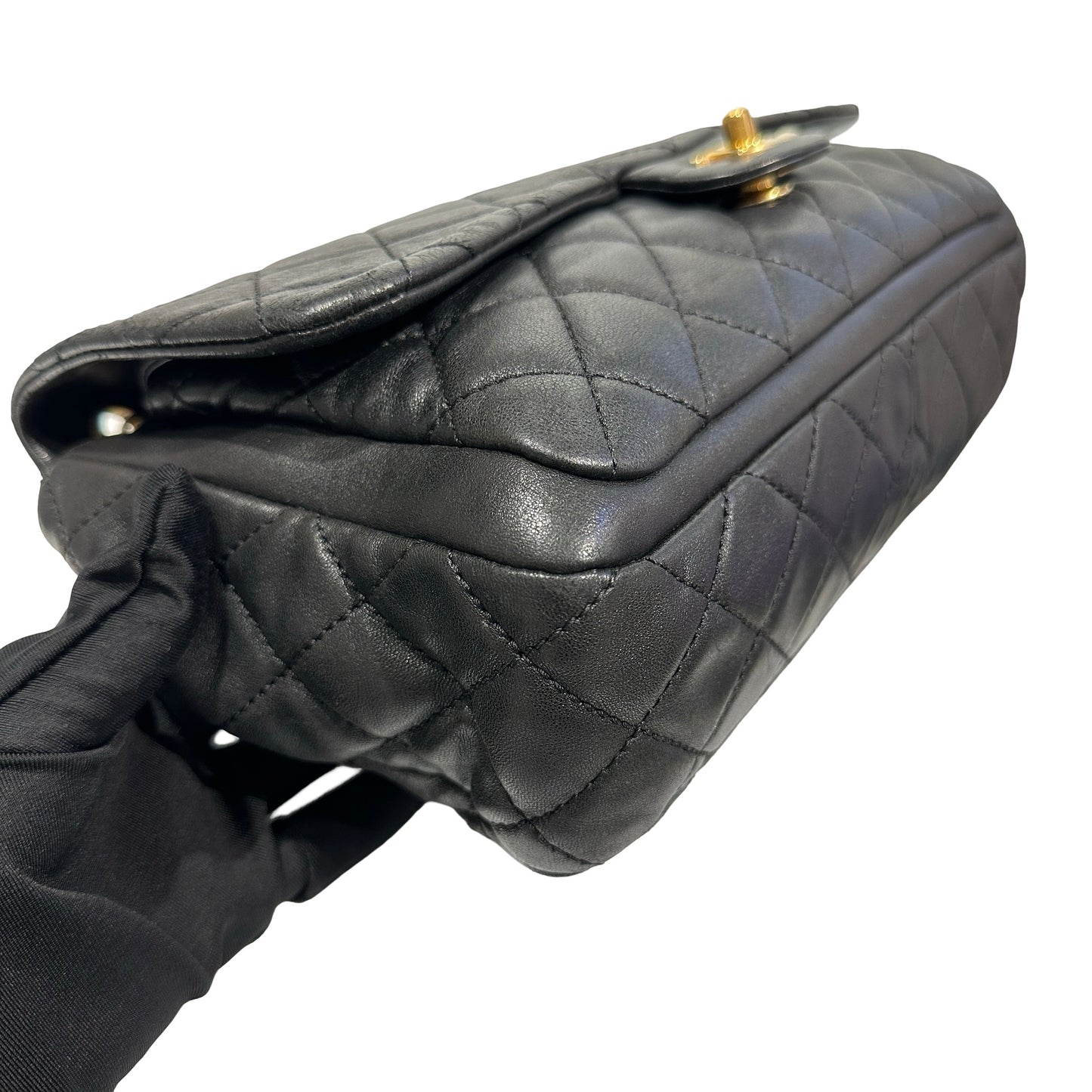 Used Chanel Lambskin Leather FLAP Shoulder Bag Black GHW