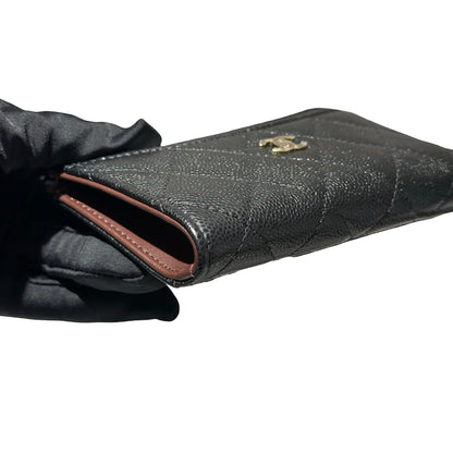 New CHANEL Calfskin Leather Wallet Black GHW