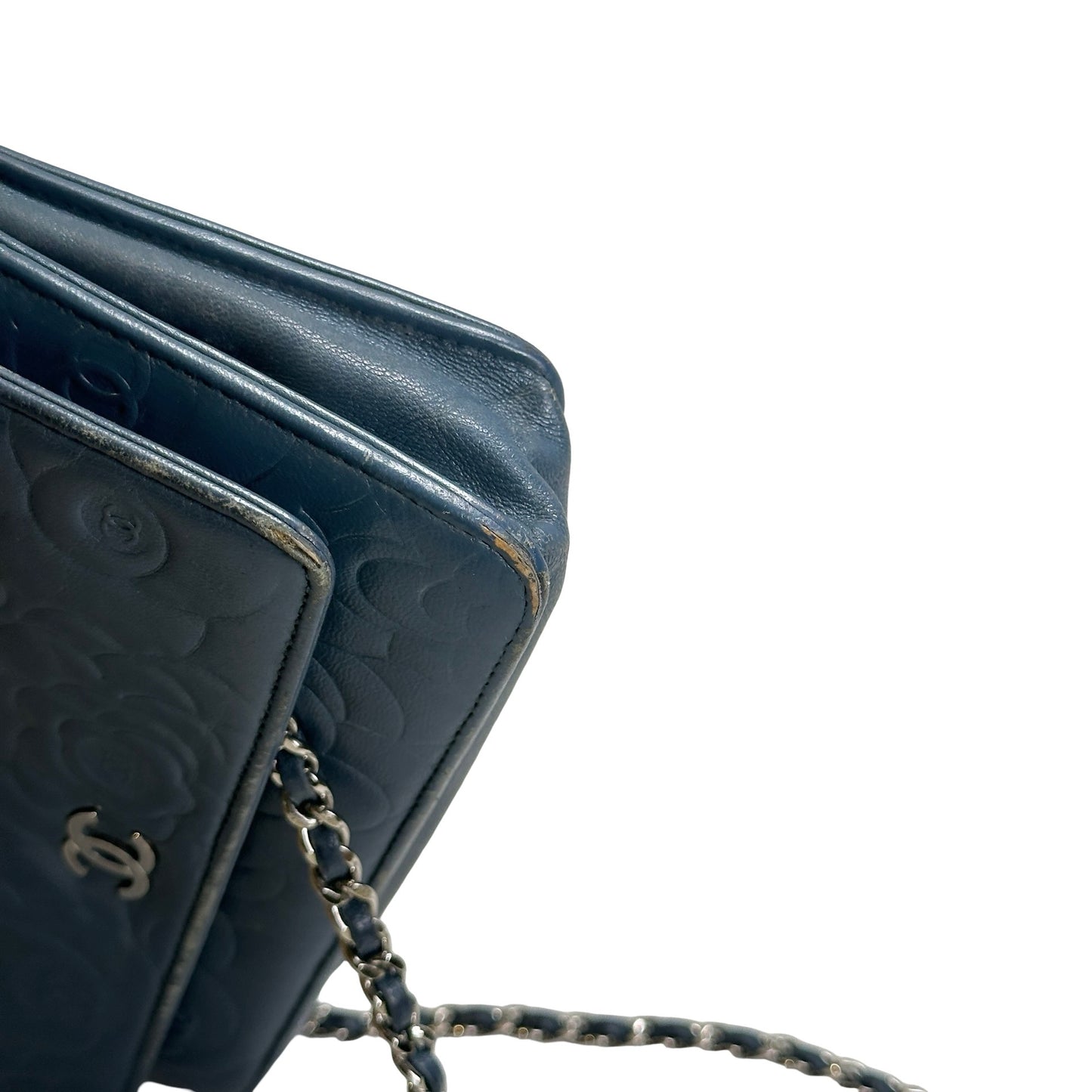 Used CHANEL Camellia Leather Wallet on chain Wallet on chain Navy