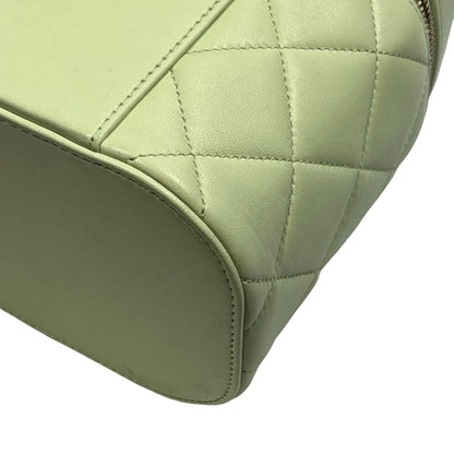 Used CHANEL Vanity Case with Handle Shoulder Bag Green GHW