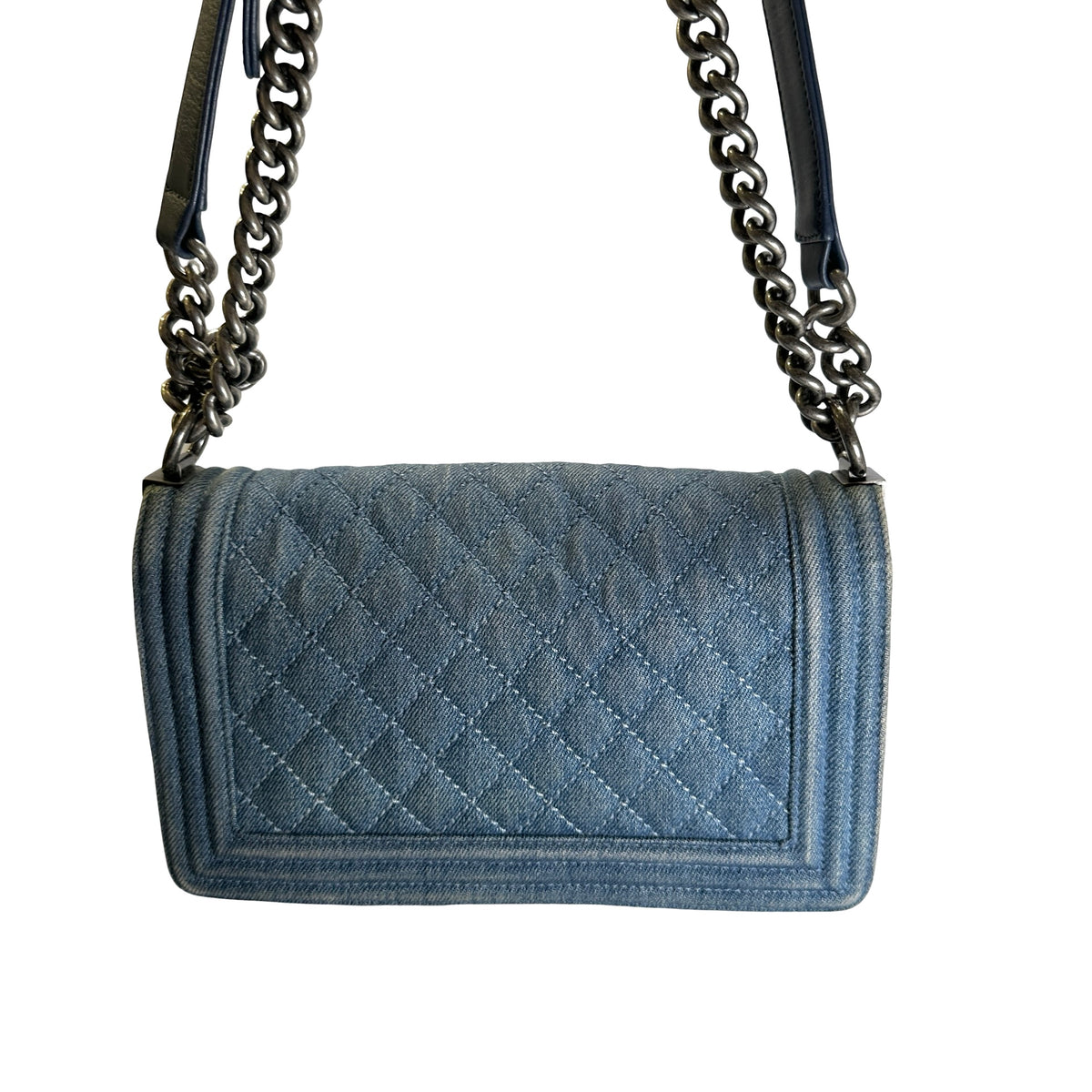 Used CHANEL Denim Boy Chain Shoulder Bag Blue
