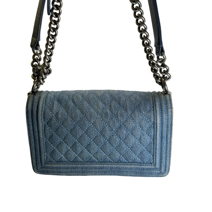 Used CHANEL Denim Boy Chain Shoulder Bag Blue