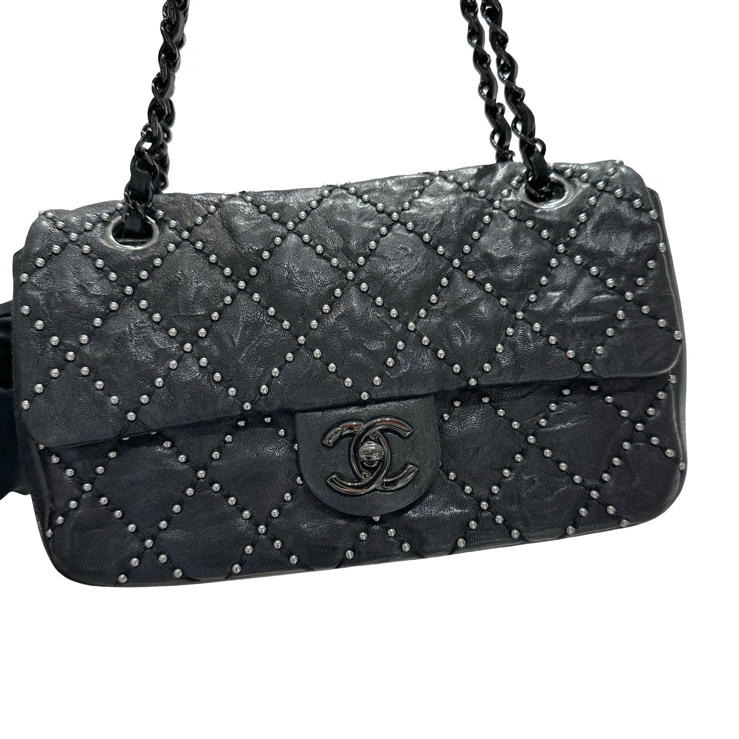 Used CHANEL Lambskin Leather Flap Shoulder Bag Black