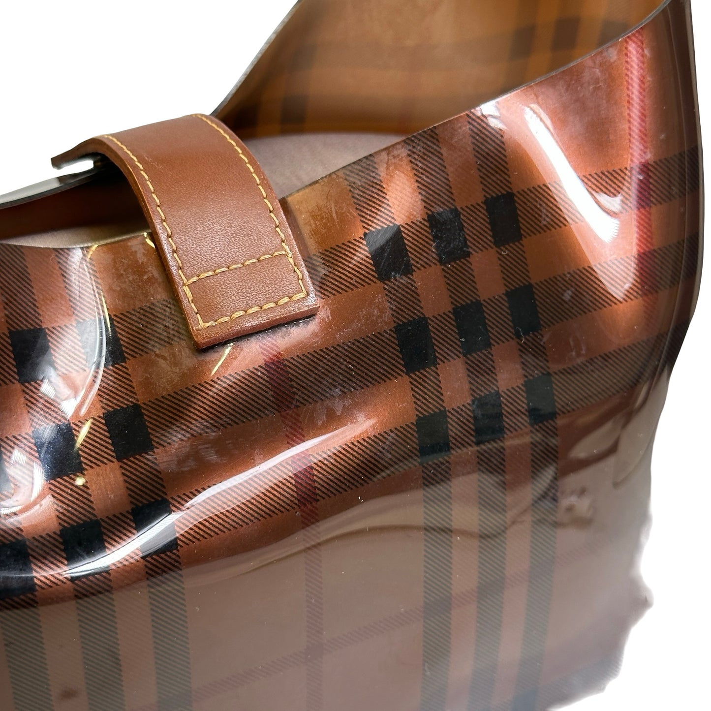 Used BURBERRY Check PVC Tote Handbag Brown
