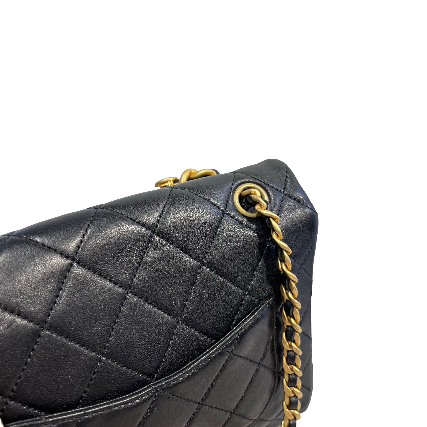 Used CHANEL Quilted Lambskin Mini Rectangular Flap Bag Chain shoulder bag Black GHW