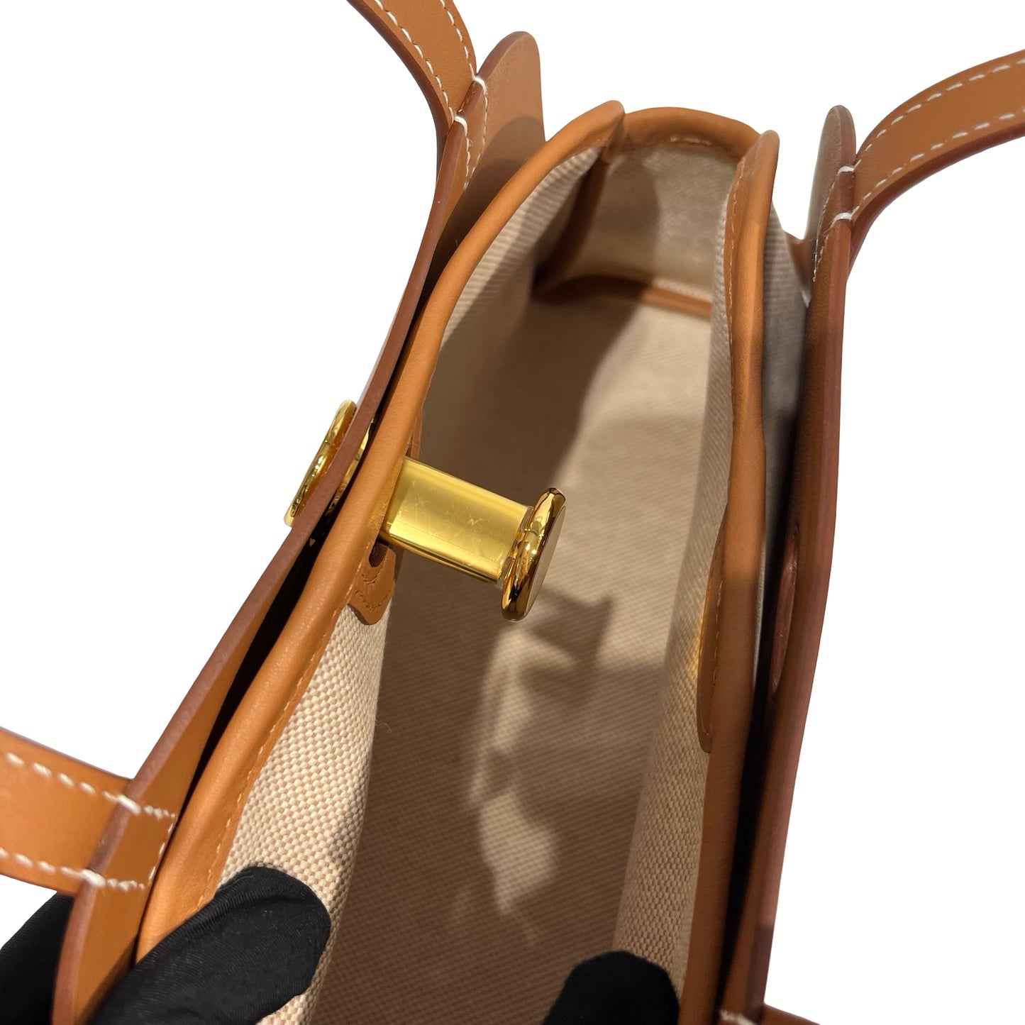 Unused Hermès Swift leather Canvas SAC TABLIER SELLIER Shoulder Bag Brown GHW