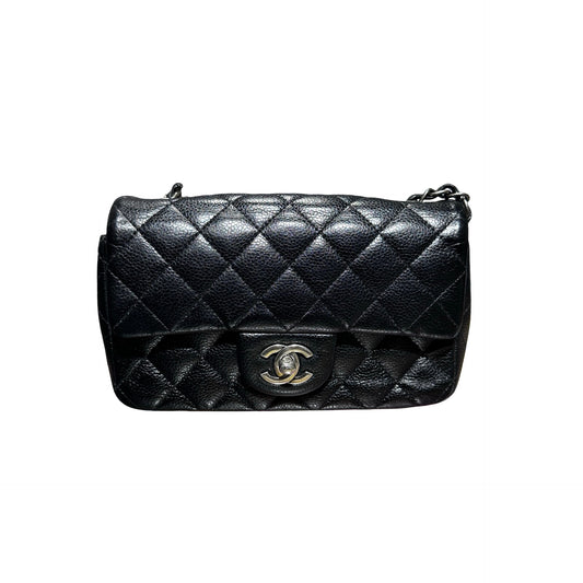 Used Chanel Calfskin Leather MINI FLAP 20 CM Shoulder Bag Black PHW