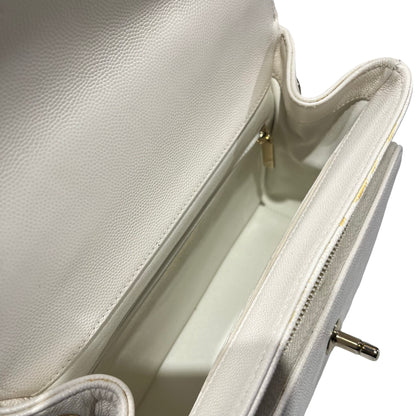 Used CHANEL Calfskin Leather Affinity medium Shoulder Bag White GHW