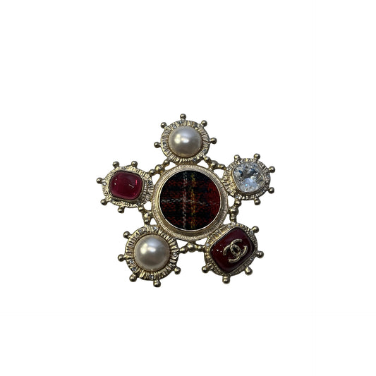 Used CHANEL Brooch Brooch Gold Red Pearl