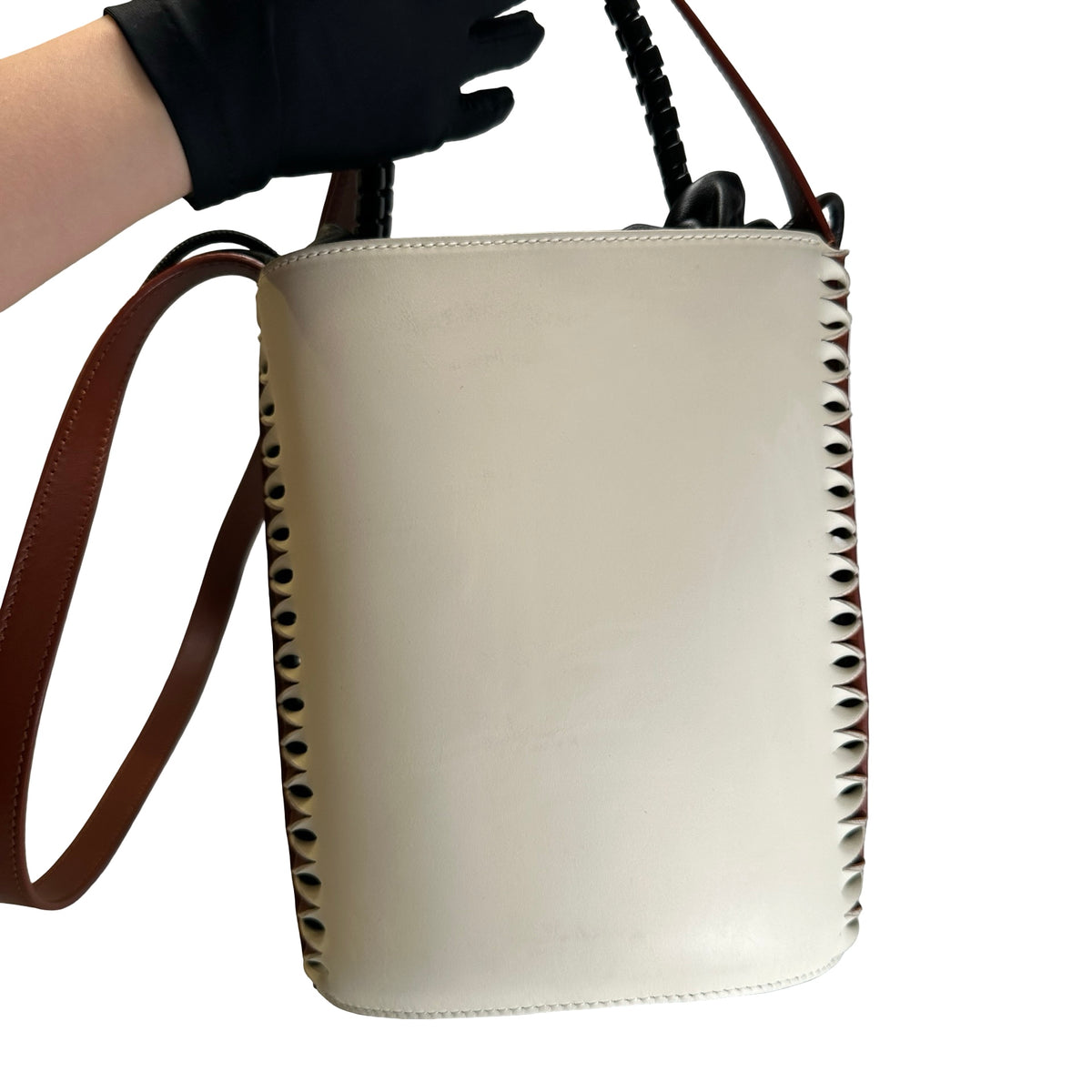 Used CHLOE Leather Gate Bucket Bag Bucket Bag White Brown Black