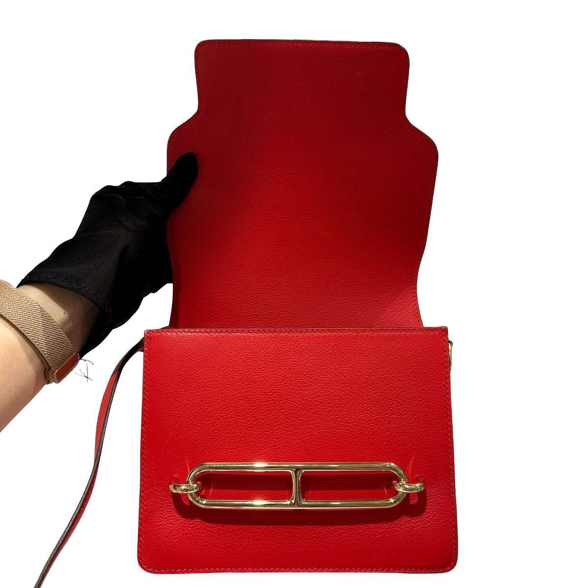 Used HERMES Evercolor Mini Roulis Shoulder Bag S3 Rouge Coeur GHW
