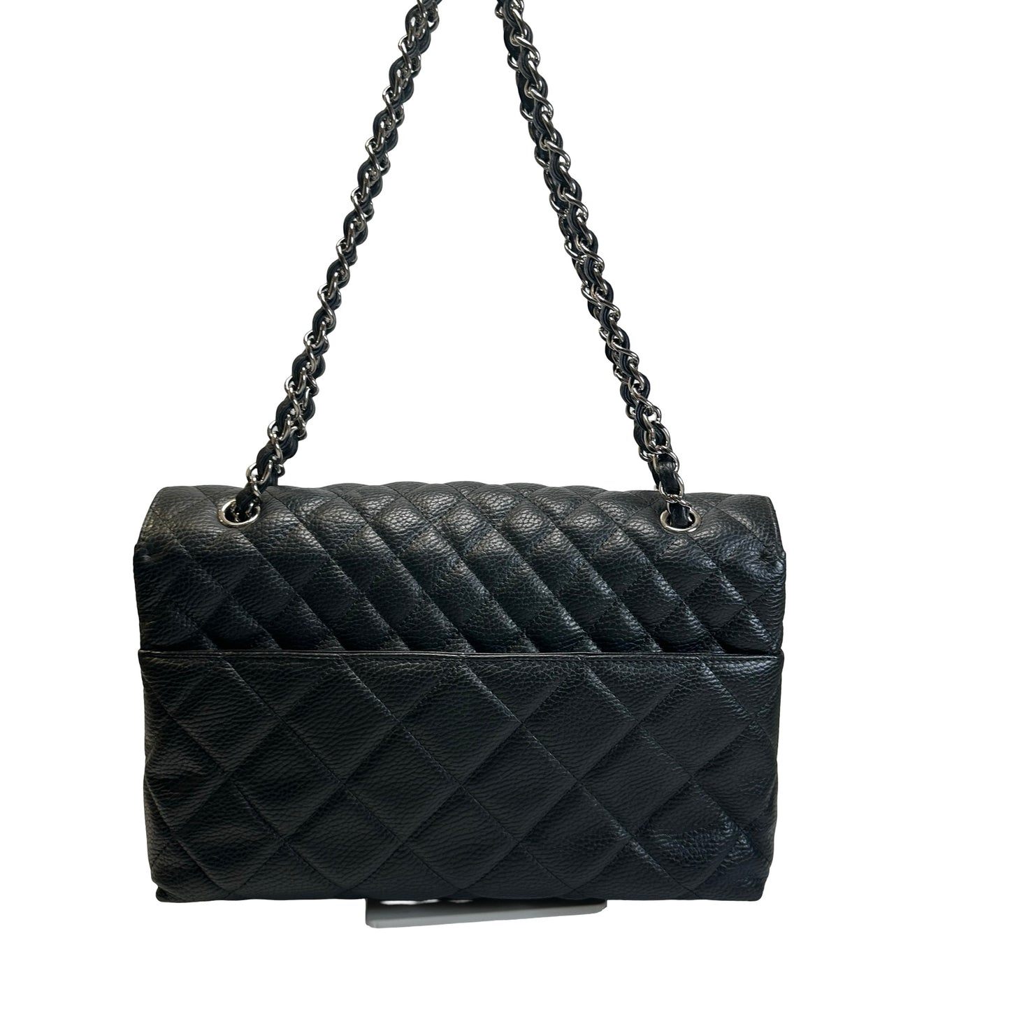 Used CHANEL Quilted Caviar Classic Flap Chain Shoulder Bag Black Silver