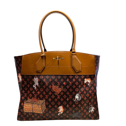 Used LOUIS VUITTON Monogram Catogram Neverfull MM Catogram Tote Bag Brown Orange Multicolor
