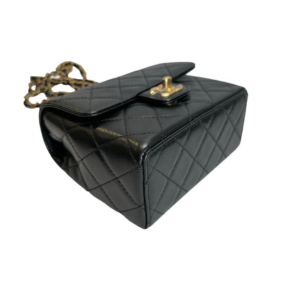 Used CHANEL Quilted Mini Flap Bag Chain Shoulder Bag Black Gold