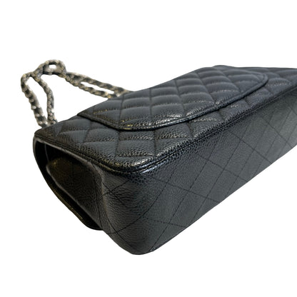 Used CHANEL Quilted Caviar Classic Flap 23 Chain Shoulder Bag Black Silver