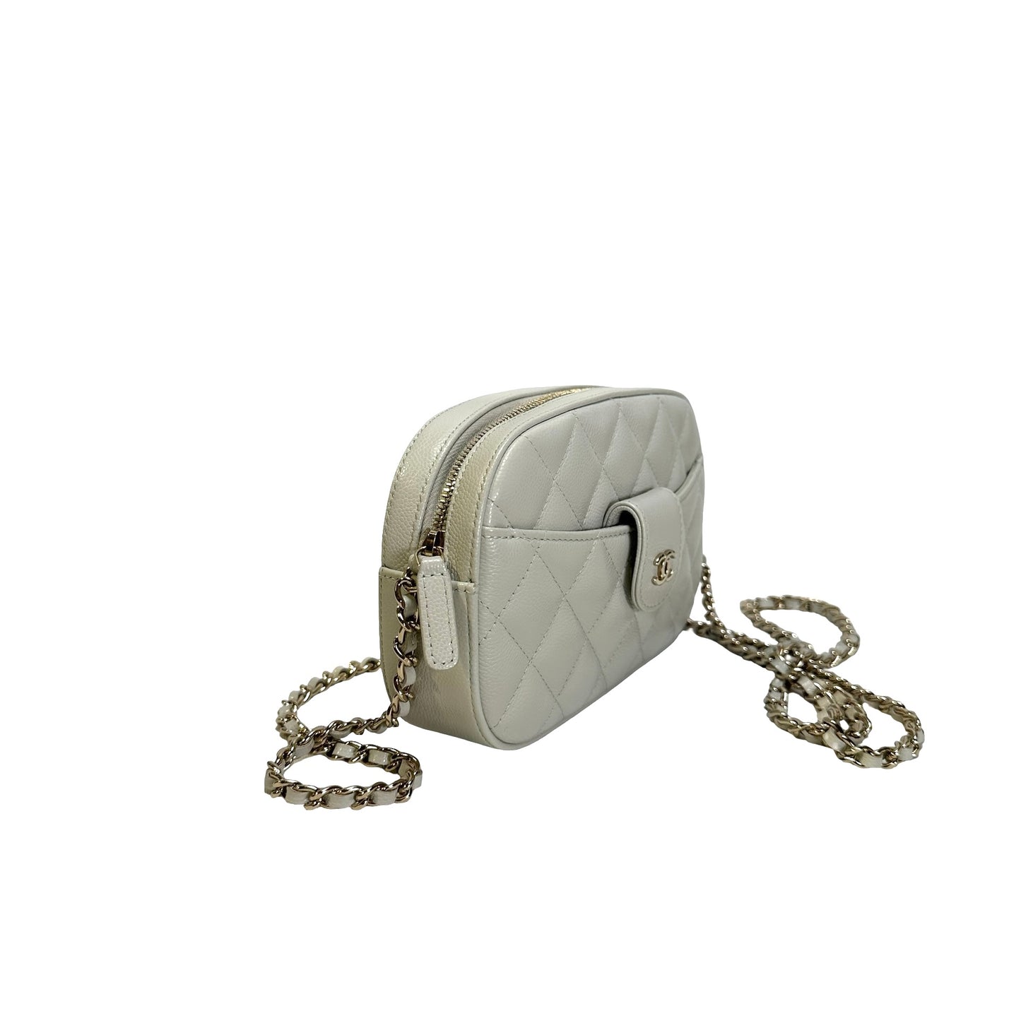 Used CHANEL Quilted Caviar Quilted Camera Bag Camera Bag Grey GHW