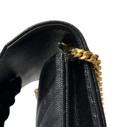 Used SAINT LAURENT Calfskin Leather ENVELOPE WOC Cross Body Bag Black GHW
