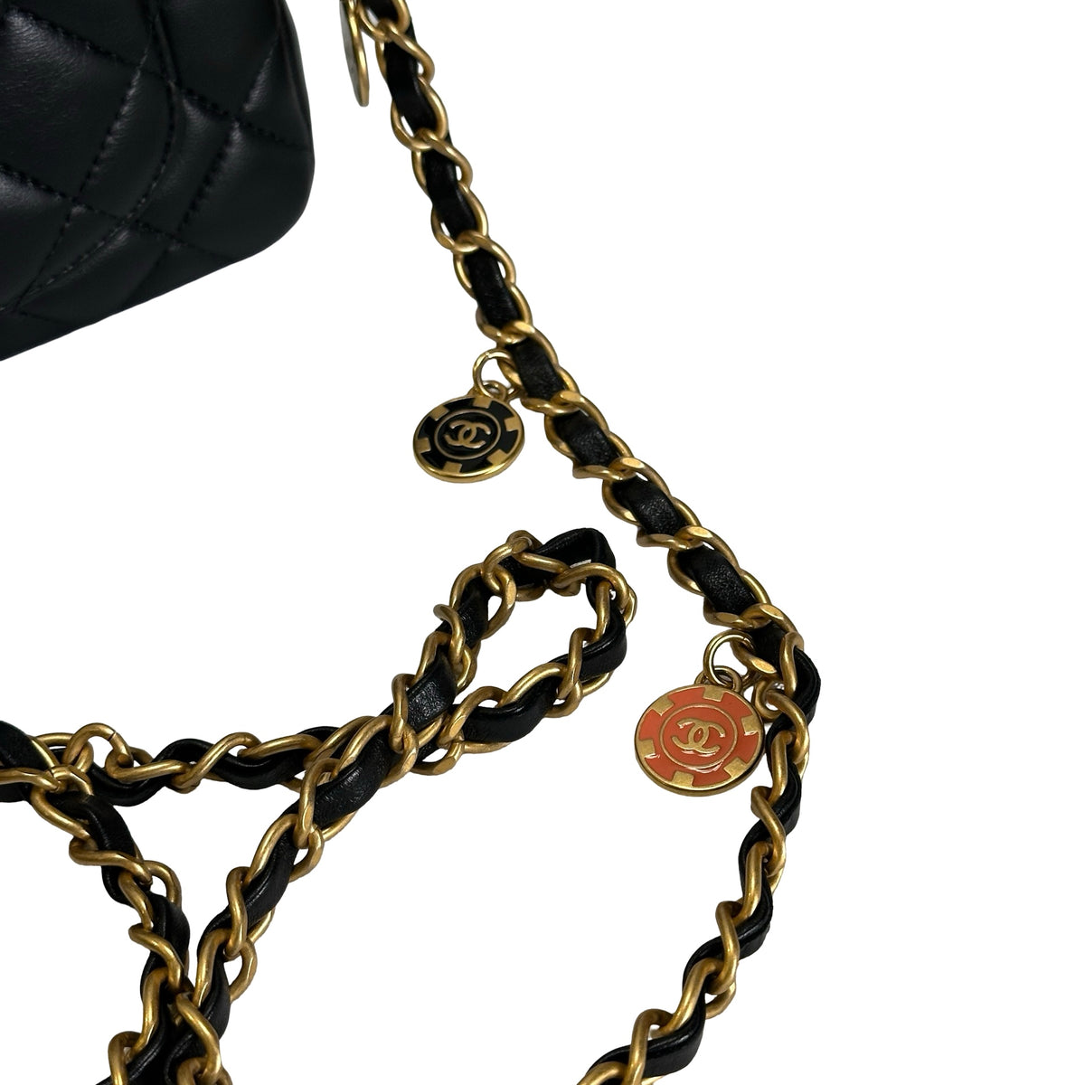 Used CHANEL Quilted Lambskin Mini Flap Bag Shoulder Bag Black Gold