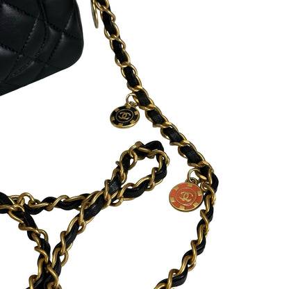 Used CHANEL Quilted Lambskin Mini Flap Bag Shoulder Bag Black Gold