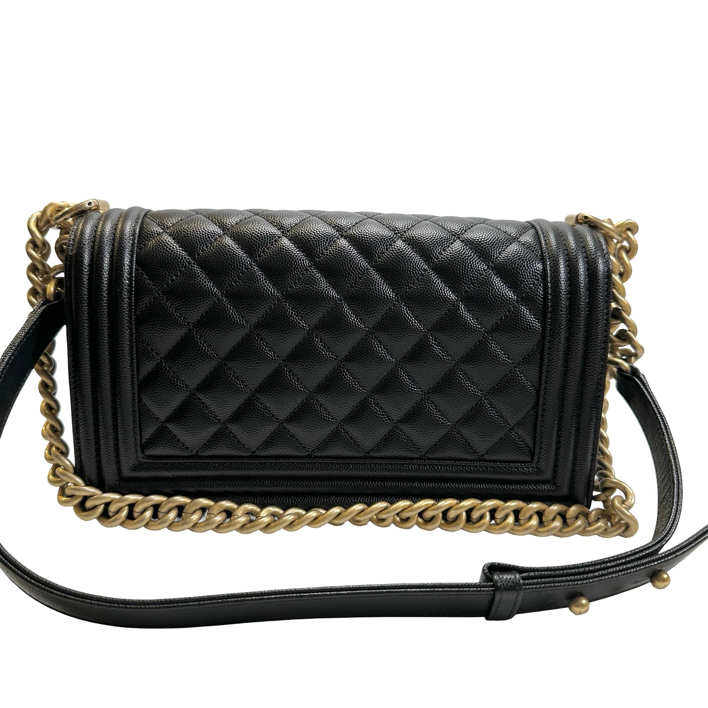 Used CHANEL Quilted Caviar Leather Le Boy Shoulder Bag Black Gold Hardware