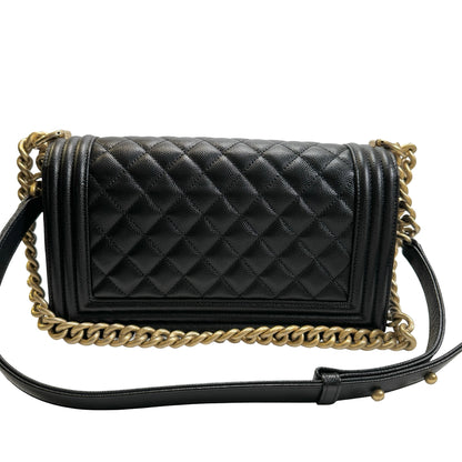 Used CHANEL Quilted Caviar Leather Le Boy Shoulder Bag Black Gold Hardware