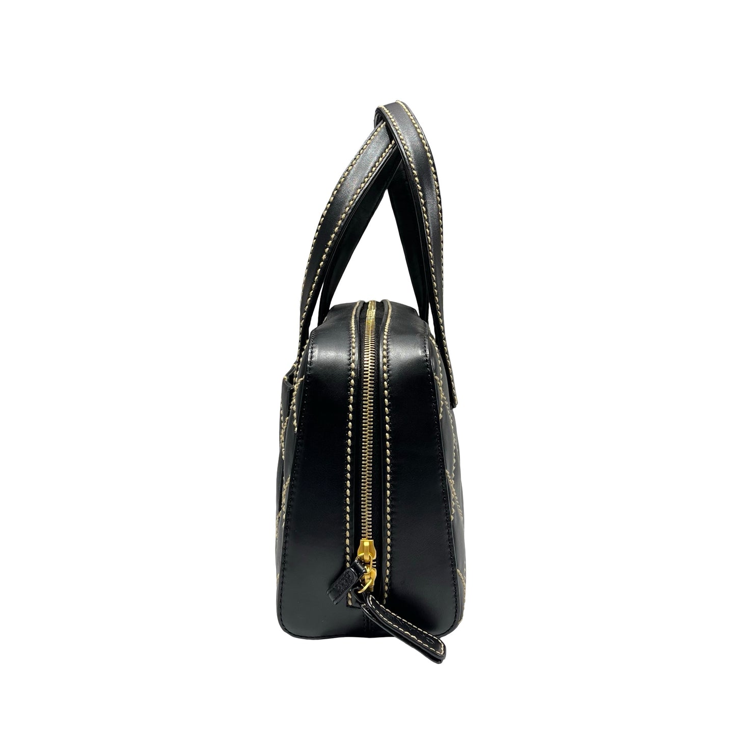 Used CHANEL Calfskin Leather Vintage Handbag Black GHW