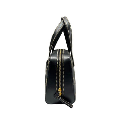 Used CHANEL Calfskin Leather Vintage Handbag Black GHW