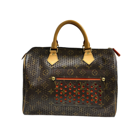 Used LOUIS VUITTON Monogram Perforated Speedy 30 Handbag Brown Fuchsia