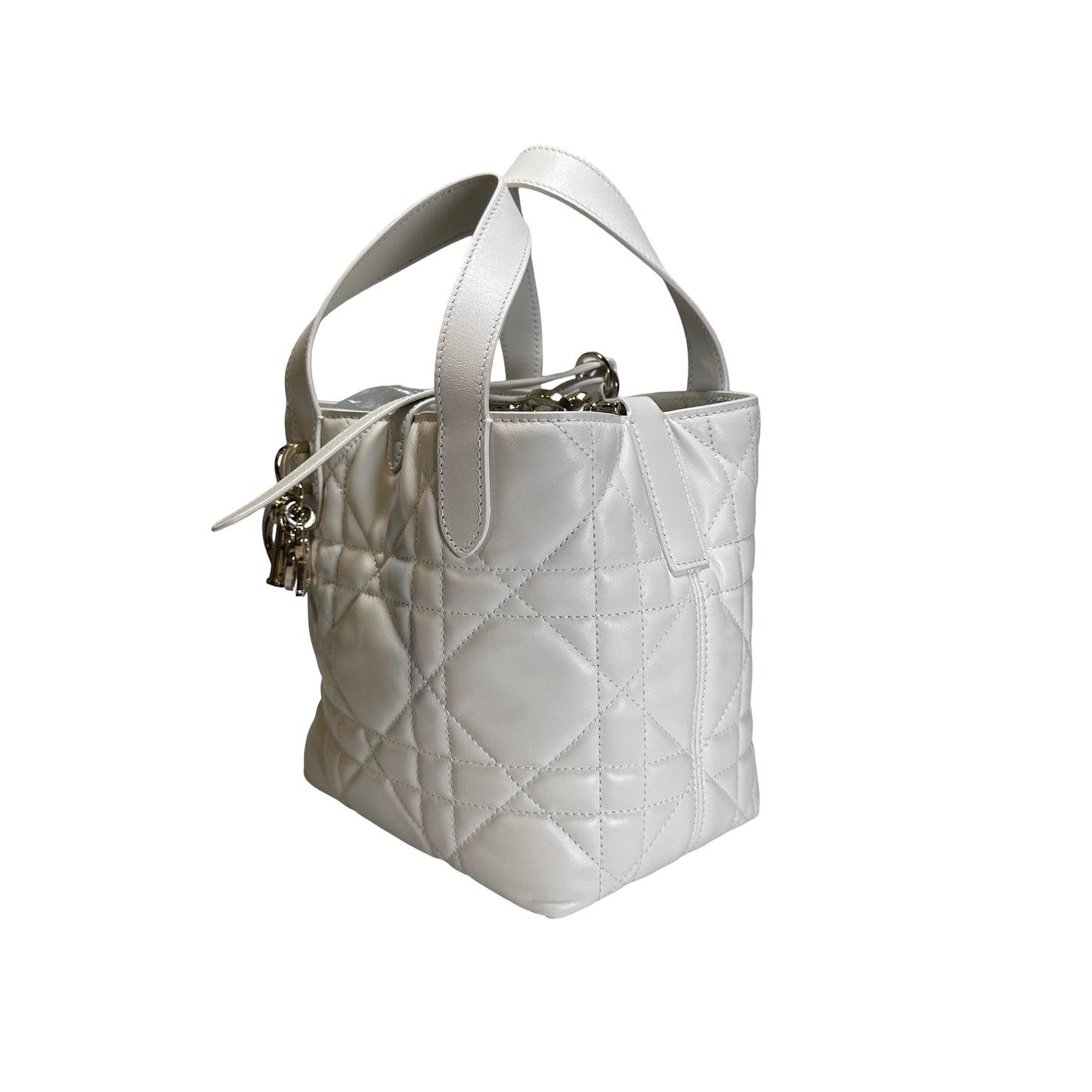 Used DIOR Lambskin Toujours Basket Bag White GHW