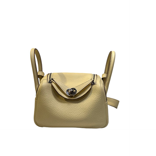 Used HERMÈS Leather Mini Lindy Shoulder Bag YELLOW PHW
