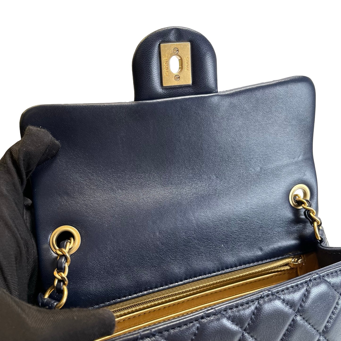 Used CHANEL Quilted Lambskin Classic Flap Chain shoulder bag Navy Blue