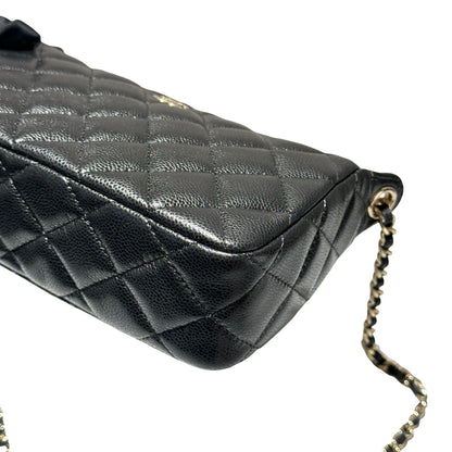 New CHANEL Calfskin Leather Cross Body Bag Black GHW