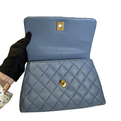 Used CHANEL Quilted Caviar Lizard Coco Handle Handbag Blue