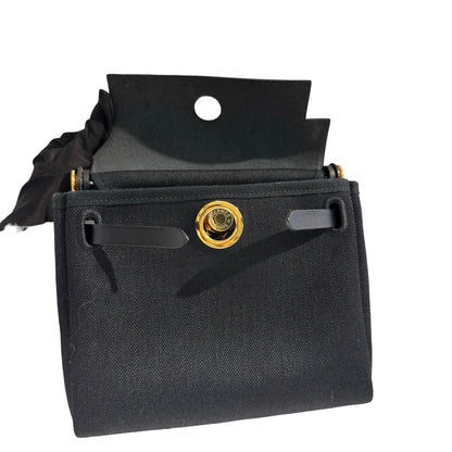 Used HERMES Canvas Leather Mini Herbag Handbag Black GHW