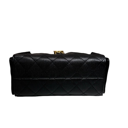 New CHANEL Caviar Leather 25 Mini Hobo Shoulder Bag Black GHW