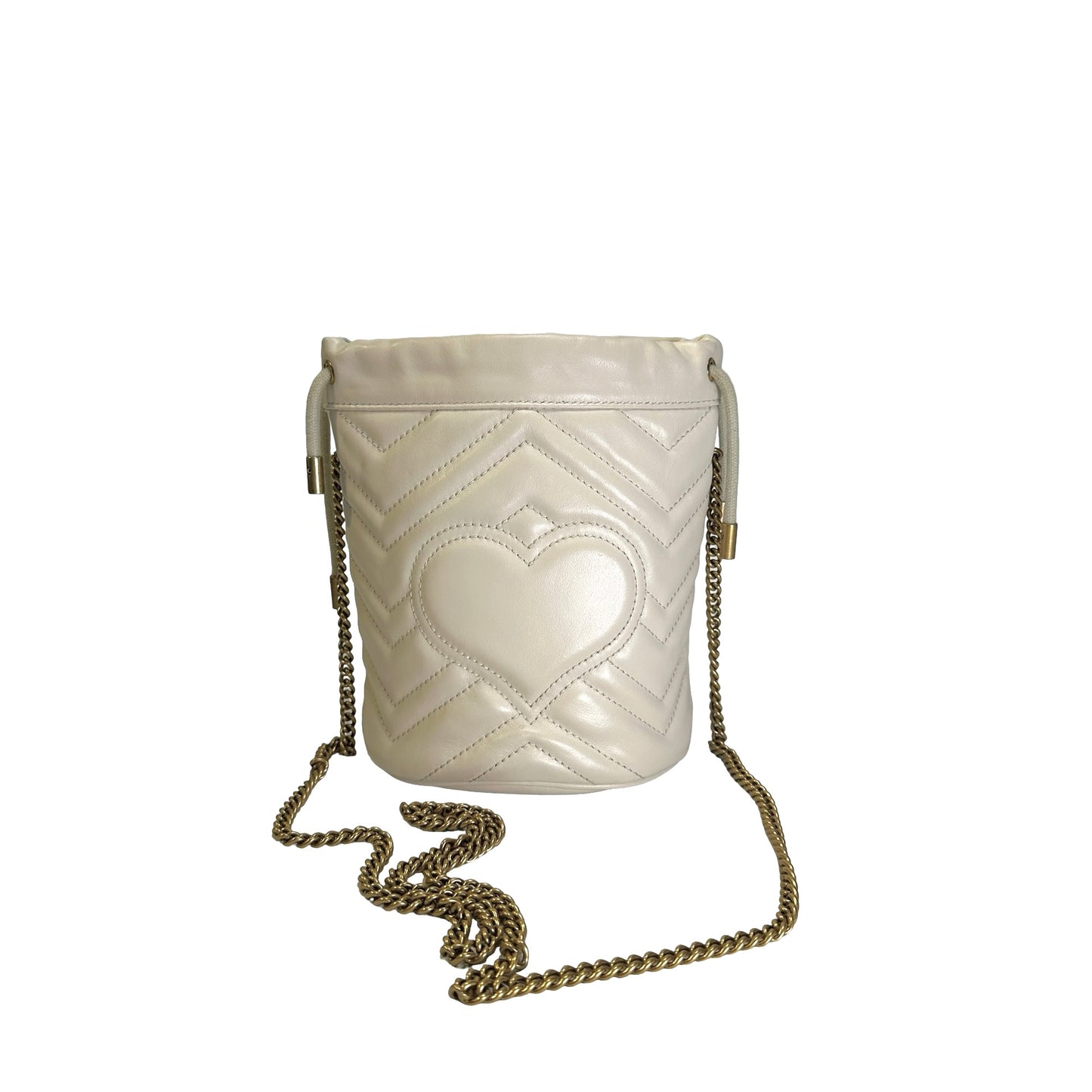 Used GUCCI Matelassé chevron leather GG Marmont Matelassé Mini Bag Crossbody Bag White Antique gold-toned hardware