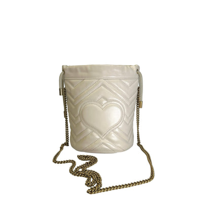 Used GUCCI Matelassé chevron leather GG Marmont Matelassé Mini Bag Crossbody Bag White Antique gold-toned hardware
