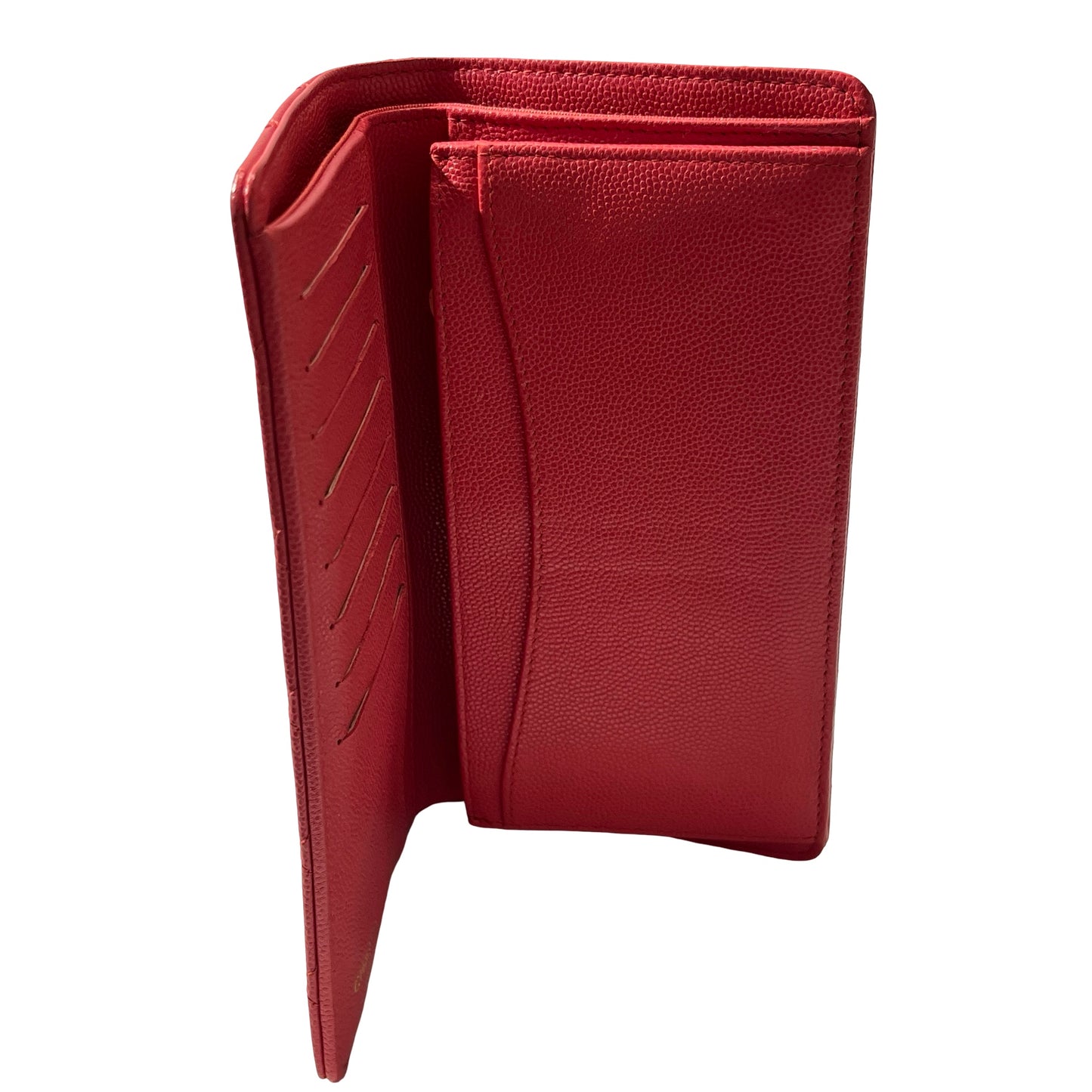 Used CHANEL Calfskin Leather Wallet Red GHW